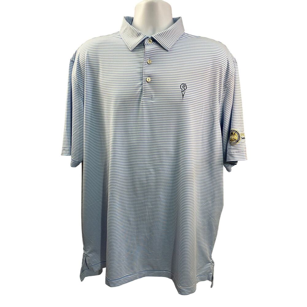 Peter Millar PGA Golf Stripe Pattern Summer Comfort Polo Shirt XL Mens Blue